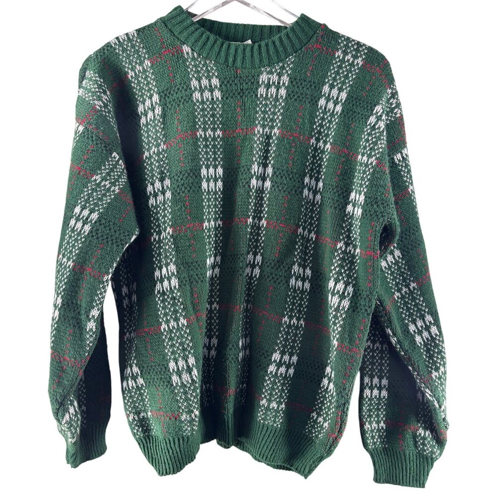 Vintage Cabin Creek Womens Green Plaid Grandpa Sweater Size M